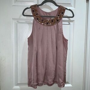Adiva halter style satin sleeveless top Sz XL jeweled beaded sequined neckline